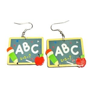 ABC Chalkboard Teacher Appreciation Earrings Apple & Pencil School Dangle
